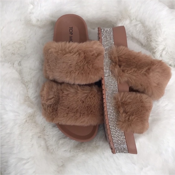 Top Moda faux mink fur size 6 slide sandal - Picture 7 of 13